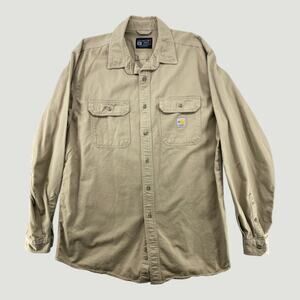 Carhartt FR Flame Resistant Work Shirt XL Tall Loose Fit Khaki TW0160